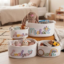 Personalised Dog Cat Custom Name Toy  Storage Organizer Cotton Rope Basket Trug