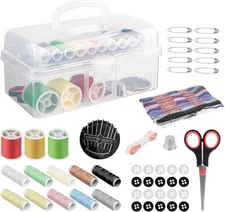 Portable Sewing Kit – Storage Box with Scissors, Needles & Thimble for Beginne