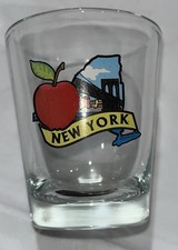 New York shot glass -Colorful Design , Retro Look, State Shape Apple-EUC