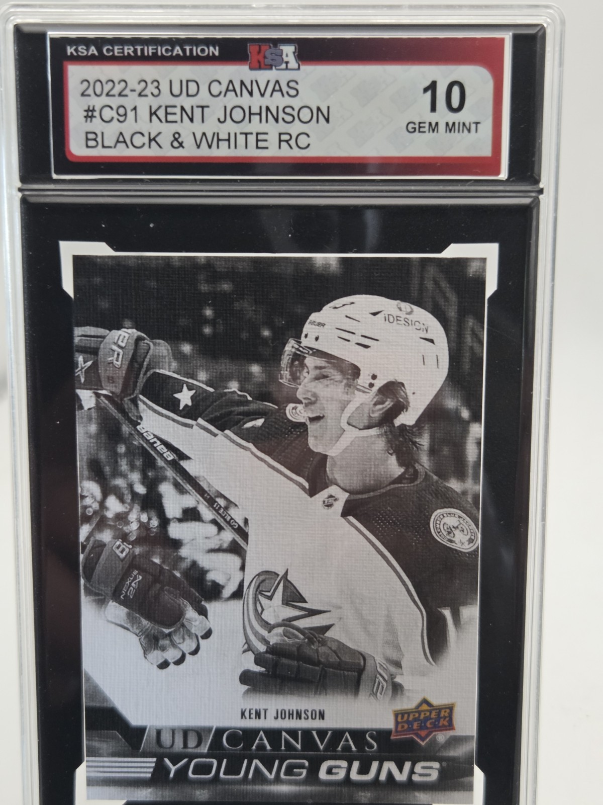 2022-23 #c91 Kent Johnson Black and white ud canvas young guns gem 10