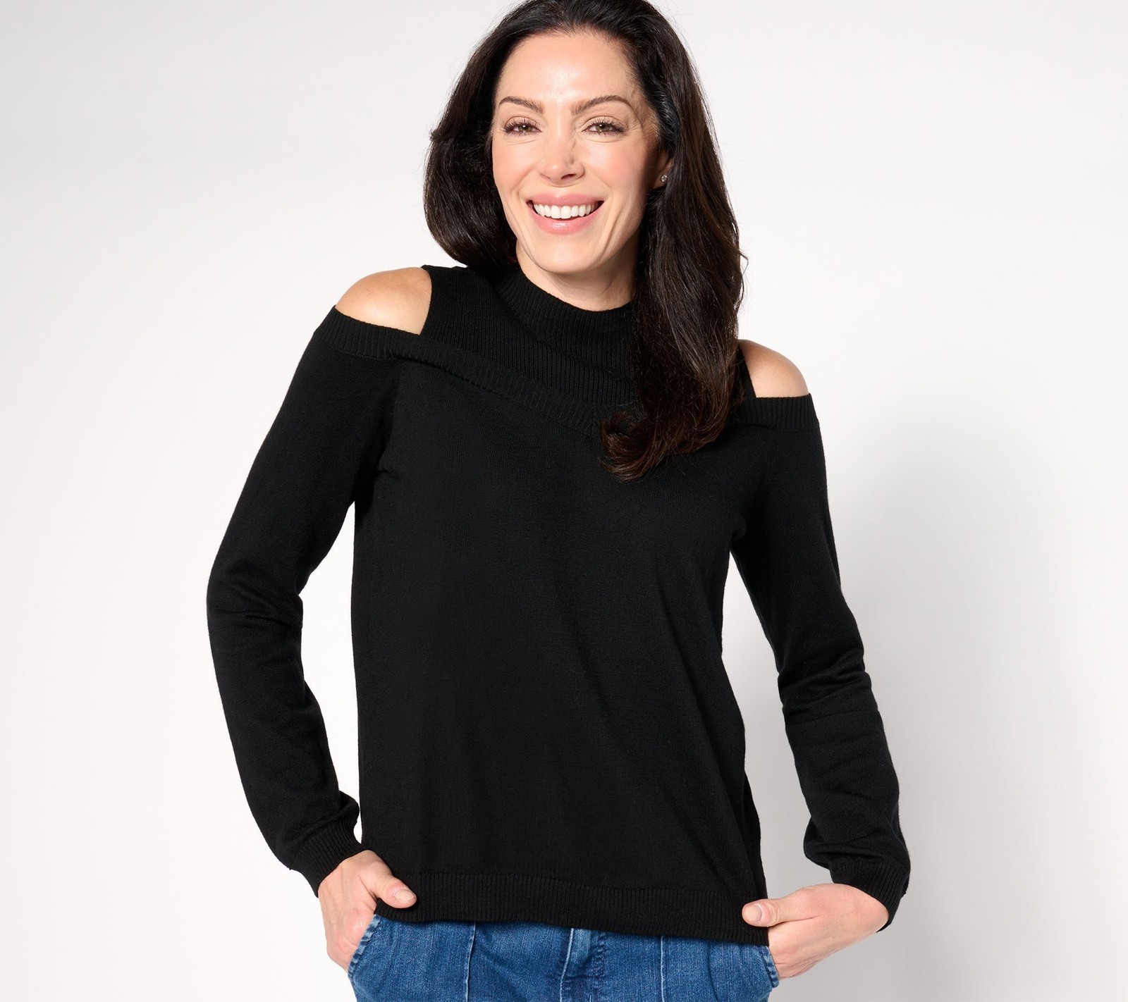Anybody Women's Top Plus Sz Sweater 4X Cold Shoulder Pullover Black A670914