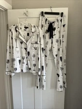 PJ Salvage Heather Gray TIME TO WINE Pajama set Large COMFY! EUC!