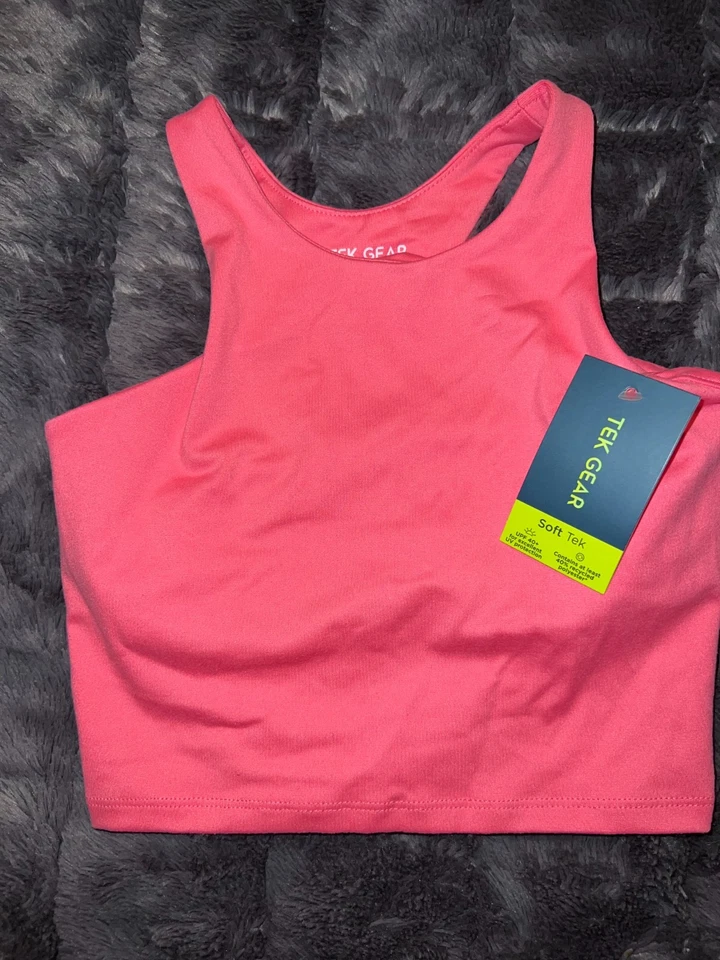 Camiseta sin mangas recortada Tek Gear niñas pequeña rosa suave tecnología correr entrenamiento elástica Foto 4 de 4
