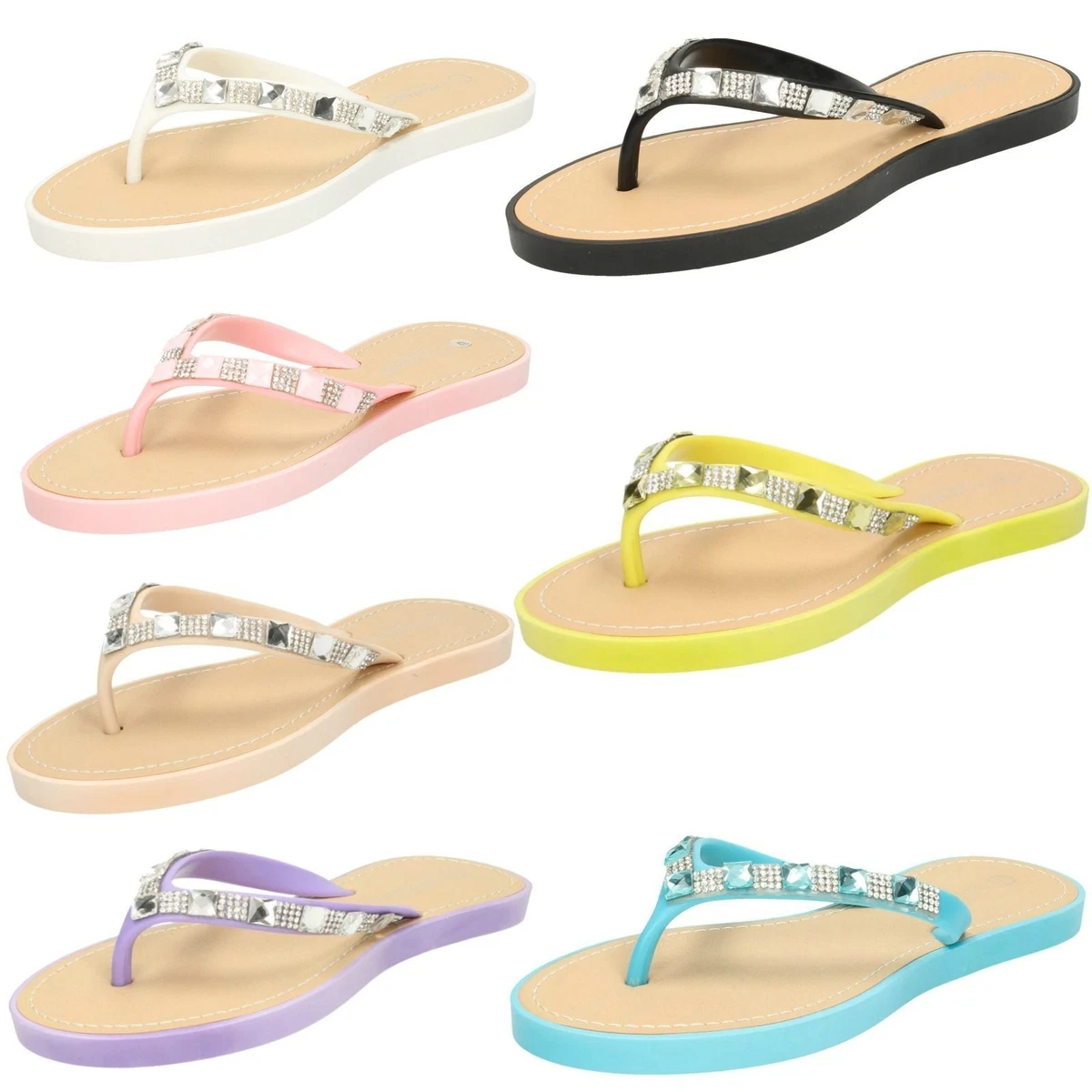 SCARPE Donna Sandali flat Infradito Gioiello Pietre Colorate Tacco Basso A75