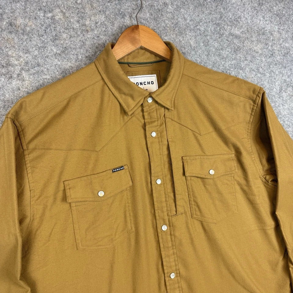 Poncho Camisa Para Hombre Grande Franela Marrón Perla A Presión Western Regular Foto 3 de 4