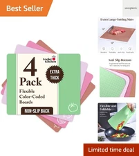 Extra Thick Pastel Flexible Plastic Cutting Board Mats with Food Icons & EZ-G...