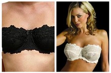 Image of Panache Venus Embroidered Underwired Strapless Bra Black or Ivory