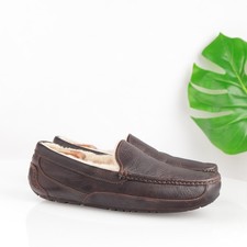 UGG Shoes Mens Ascot Moccasin Size 11 Brown Leather Shearling Sherpa Slippers