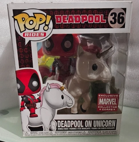funko pop ! rides 36 DEADPOOL ON UNICORN    vinyl figure  NEW  cover wear