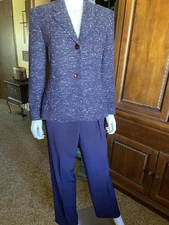 Jones Wear 2 piece Pants Suit Boncle Jacket Purple Eggplant Pants Size 8 EUC