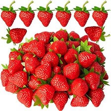 CLESDF 40Pcs Lifelike Red Plastic Strawberries for Home Decor Photography