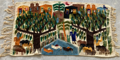 Vintage traditionell handgewebt Wolle Folk Bild Wandbehang Wandteppich 124x72cm