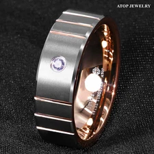 8mm Brushed Rose Gold Cubic Zirconia Tungsten Ring Men Wedding ring ATOP Jewelry