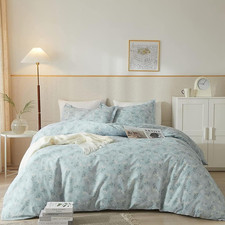 Floral Comforter Set Queen Blue,90"X90"  Garden Style, Aesthetic Flower Botanic