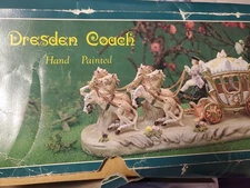 10" Vintage Dresden Lace Royal Carriage Figurine, Hand-Painted, Germany, 1950s