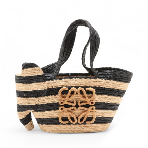 Loewe Elephant Raffia Straw bag Beige x black