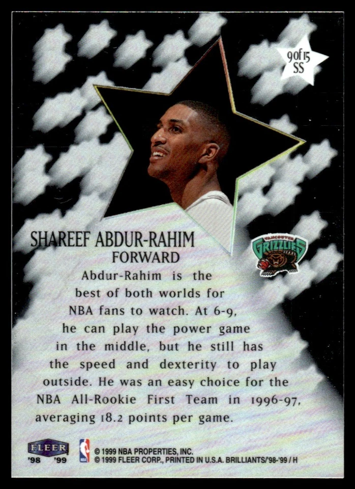 1999-00 TOPPS DESTINY Shareef Abdur-Rahim Vancouver Grizzlies #79 - Image 2 of 2