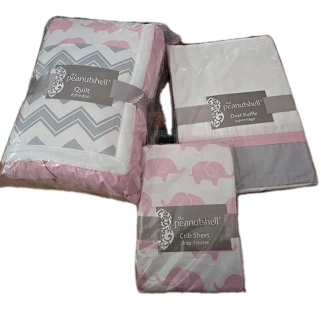 The Peanutshell 3 Piece Pink Gray Elephant Baby Crib Bedding Set Girl
