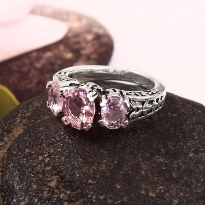 925 Sterling Silver Rose Cut Pink Topaz Gemstone Jewelry Ring (All size US)