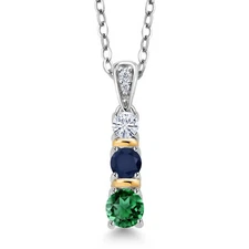 925 Silver and 10K Yellow Gold  Nano Emerald Sapphire and White Moissanite