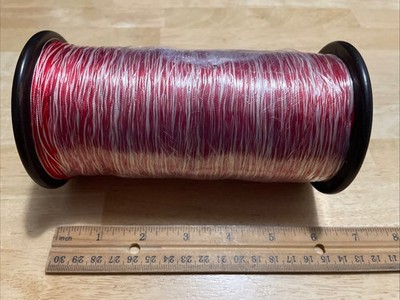 Vintage Twin Needle Sewing Thread Spool. Full Red And White. 3x6 Wooden
