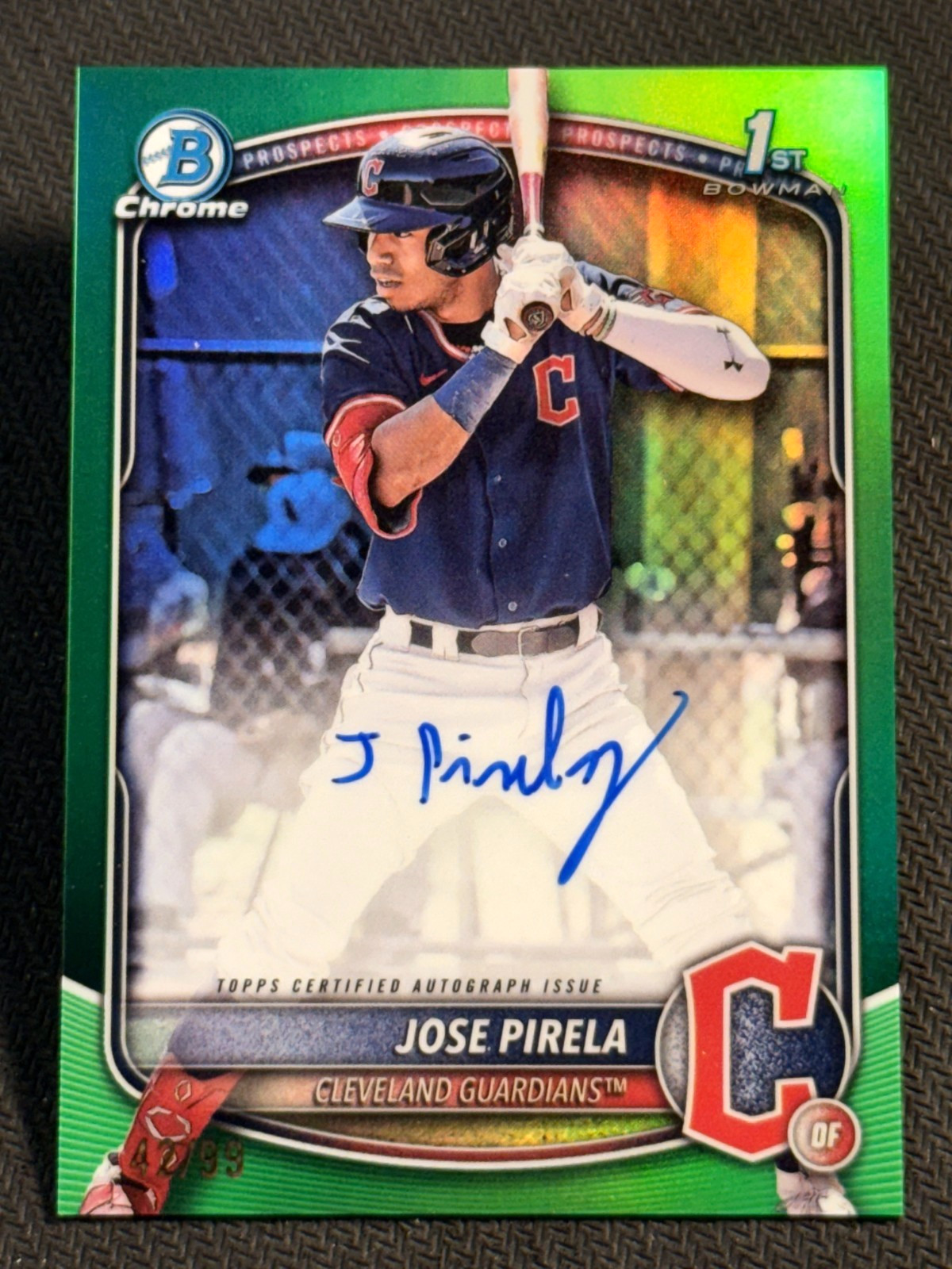 2025 Bowman Chrome 1st GREEN REFRACTOR PROSPECT ROOKIE AUTO Jose Pirela 42/99