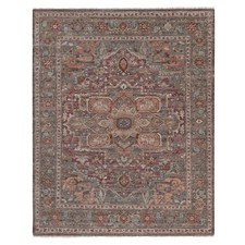 8'x10' Wine Red Heris Revival with Large Medallion Hand Knotted Wool Rug 92883