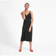 Everlane Black Japanese GoWeave Wrap Midi Dress Minimalist Capsule Classic
