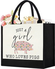 Canvas Tote Bag for Women, Cute Pig Gifts for Pig Lover, Animal Lover Gift Aesth