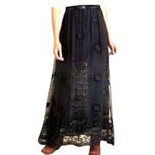 Soft Surroundings Charcoal Lace Embroidered Silk Maxi Skirt Boho Festival Medium
