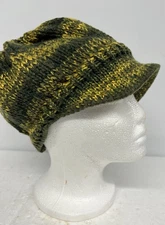 Beanie Stocking Cap w Visor Bill Knit Skull Hat  Brim Green NEW 100% Acrylic