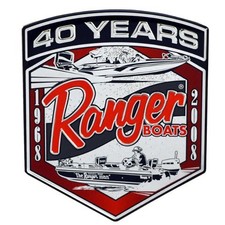 Ranger Boat Badge Decal 7616128 | 4 1/8 x 4 7/8 Inch Silver Red Black