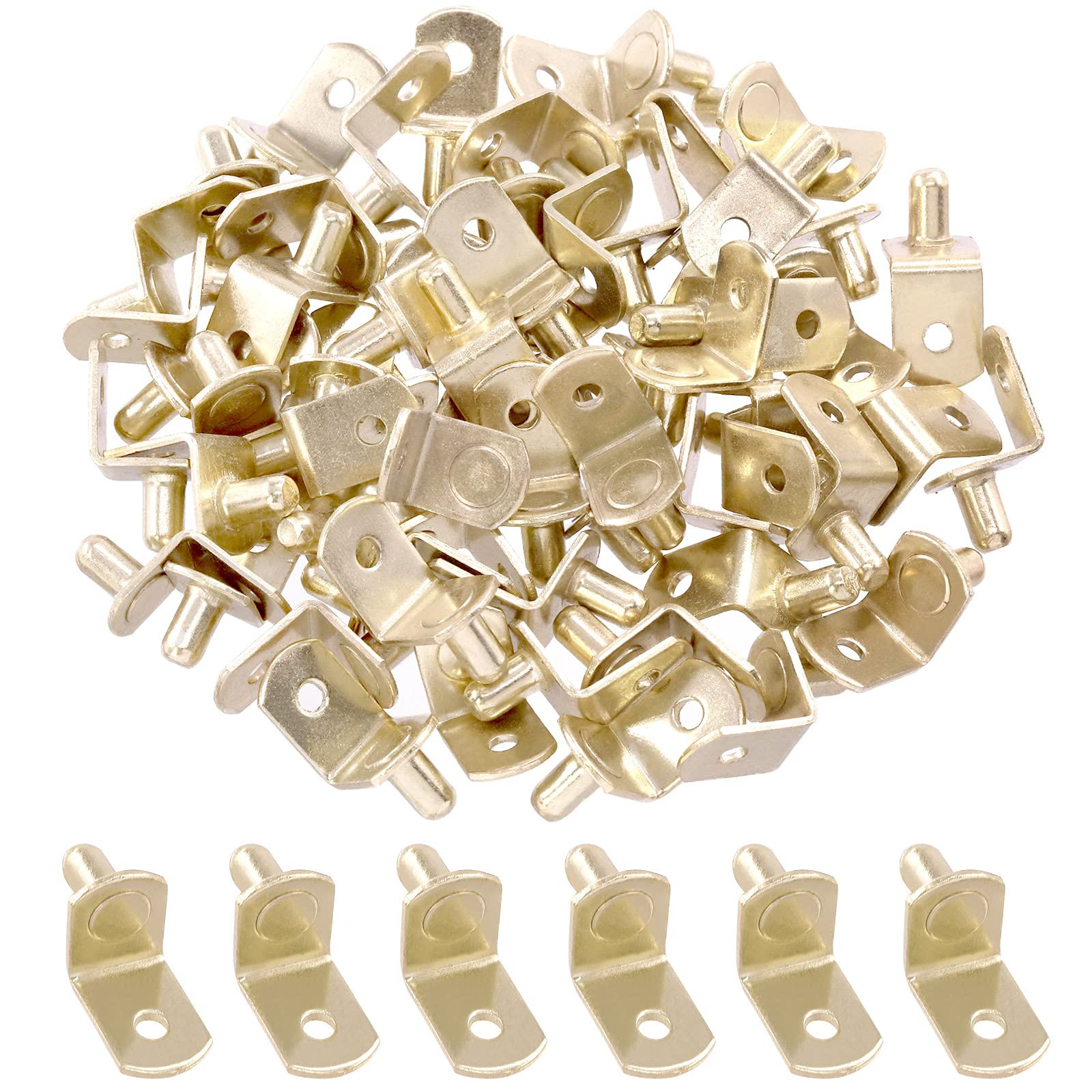 60Pcs 1/4 Inch Gold Plated Steel L-Shelf Support Pegs with Hole Kit for Cabinets and Shelves