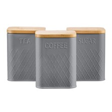 Tea Coffee Sugar Canister 3-Piece Square Kitchen Storage Bin Jar Set 6 Colours