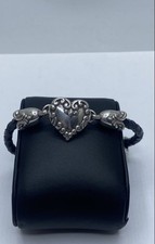 Brighton srebrna pleciona skórzana metka serce 8" bransoletka 26,5g