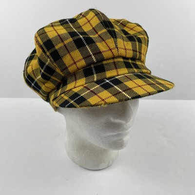 Kangol Heritage Tweed Spitfire Newsboy Cap Hat Women M Black Yellow Tartan Plaid
