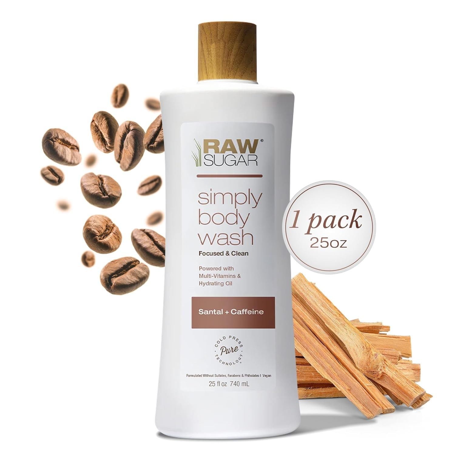 RAW SUGAR Simply Body Wash - Santal + Caffeine, Moisturizing