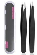 2-Pack Tweezers for Eyebrows, Facial Hair, Ingrown Hair Removal,With Travel Case