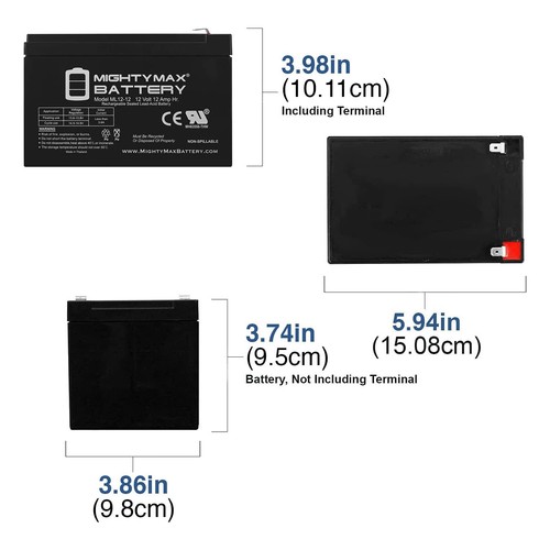 Mighty Max 2 Pack - 12V 12Ah F2 Scooter Battery for Enduring CB12-12, CB-12-12 - Picture 2 of 6