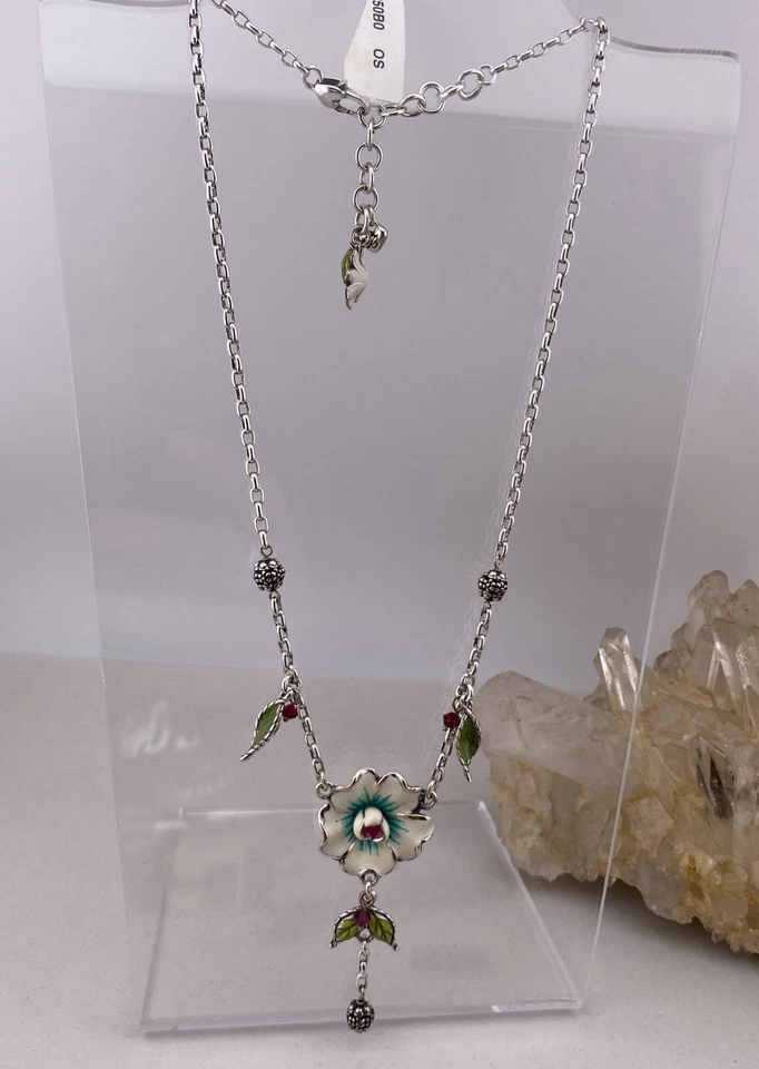 "Collar de jardín Brighton Pop esmalte blanco flor rosa cristal tono plata 20""" Foto 2 de 4