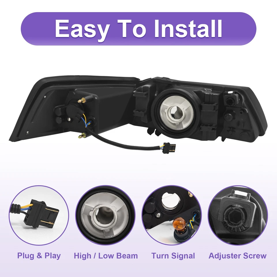 LED DRL Headlights For 1999-2004 Ford Mustang GT Black Housing Amber Corner Foto 3 de 4