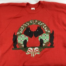 VTG 80s Red Scottie Dogs Christmas Crewneck Sweatshirt Size XL Granny Style USA