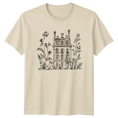 Aesthetic Parisian Townhouse And Botanical T-Shirt Sketch Art