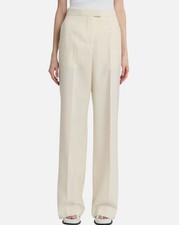 Alexander McQueen Women Ivory High-Waist Straight Wool Trousers Pants Size 48