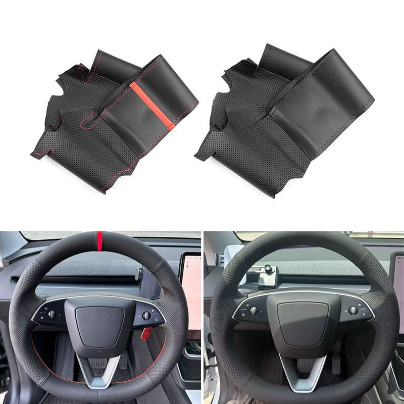 Car Steering Wheel Hand Sewing Leather Cover For Tesla Model 3 Highland 2024