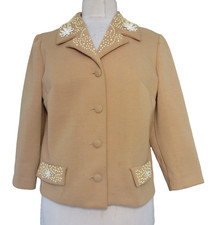 Vintage 1960s Puritan Forever Young Cardigan Jacket M Women Tan Beaded