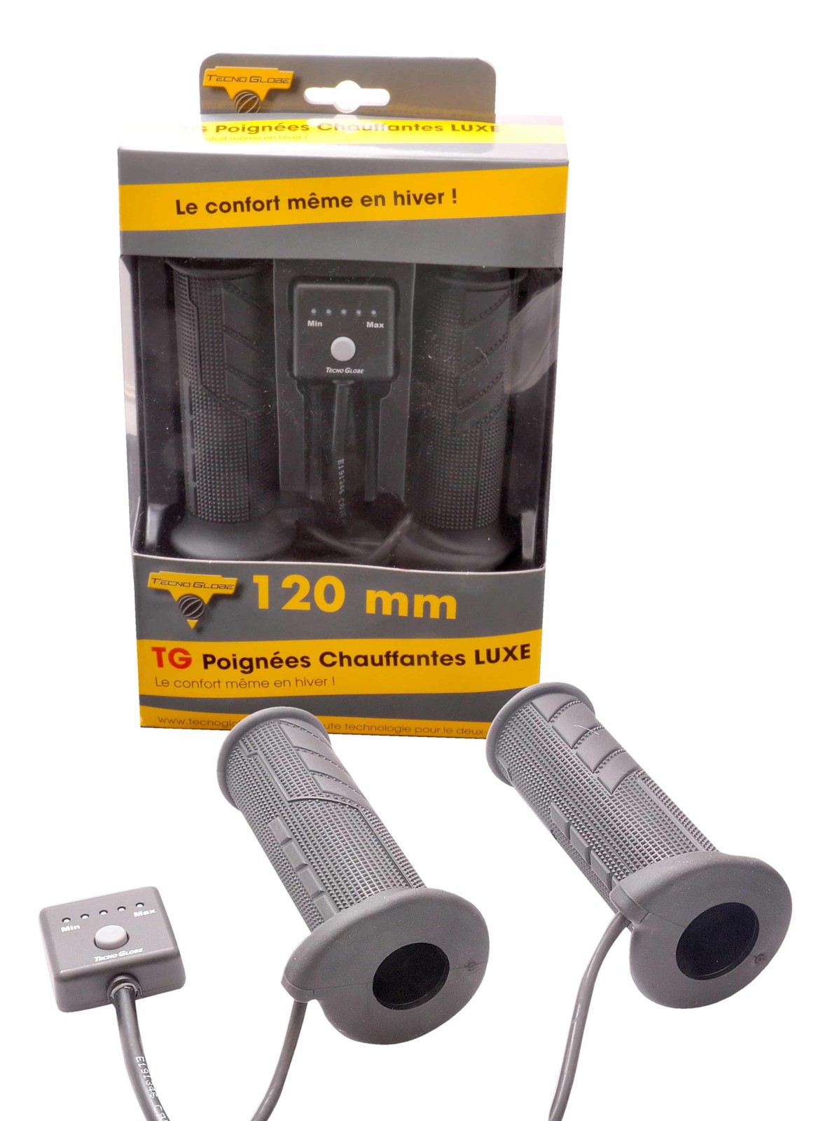 Poignées chauffantes universelles TECNO GLOBE LUXE 120 mm guidon 22mm moto