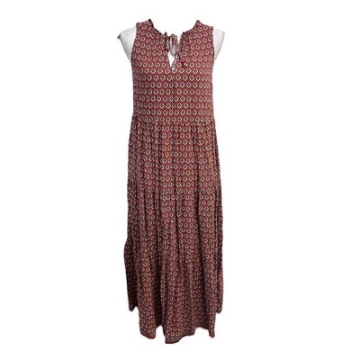 Max Studio Long Maxi Dress size Small Brown White Tiered Boho Peasant  Prairie | eBay