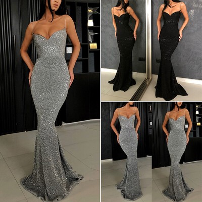 V-Ausschnitt Kleid Glitzer Meerjungfrau Pailletten Frauen ...