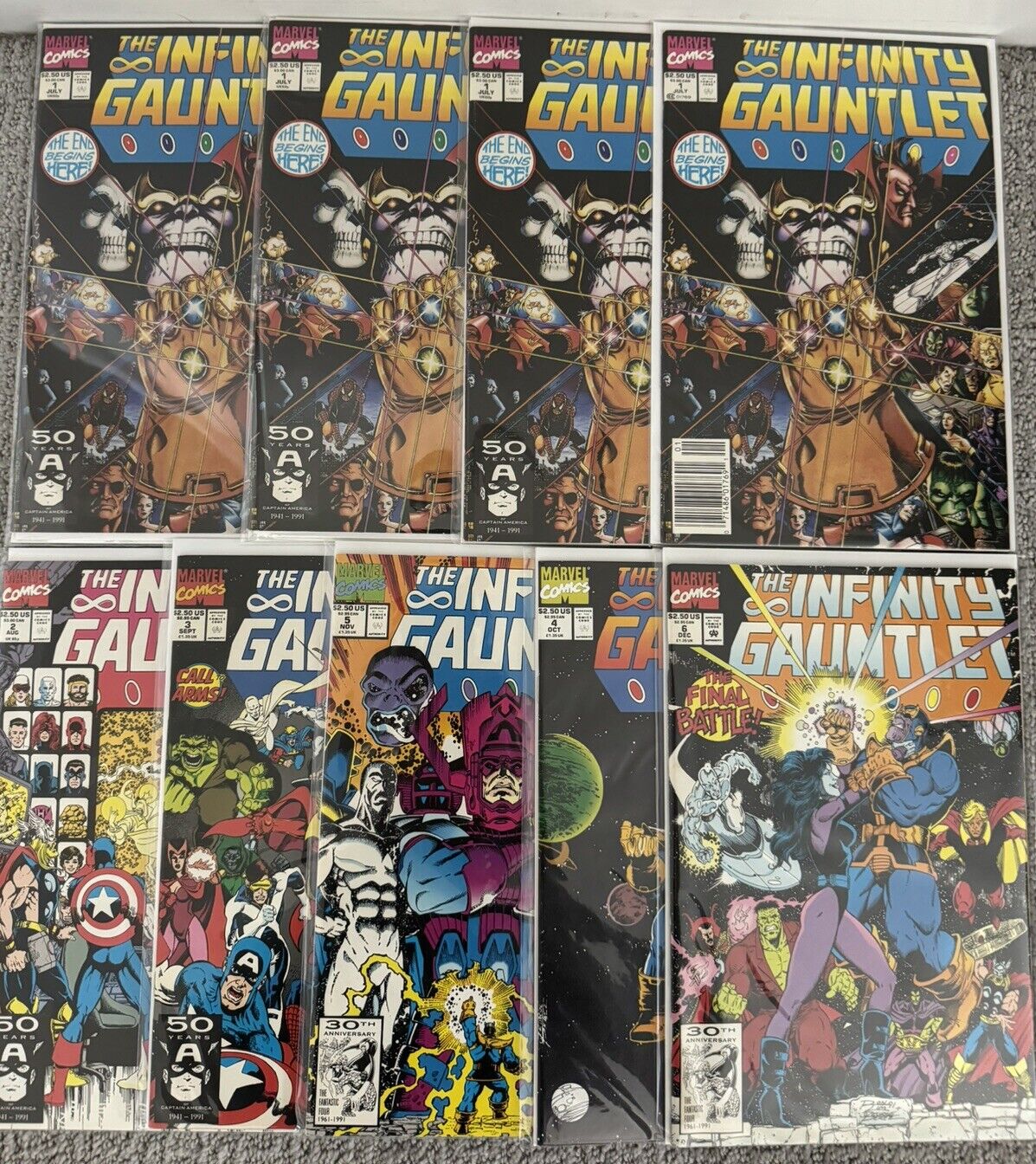 Infinity Gauntlet #1 2 3 4 5 6 1991 Marvel Comics Complete Set + 3